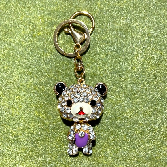 Cute Panda Stones Gold  Keychain - Picture 1 of 5